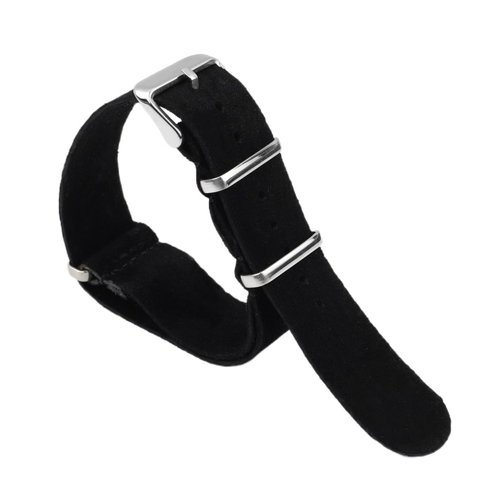 REFKIT Soft Suede Watchband Long Strap 20mm 22mm 24mm Genuine Leather Watch Belt Gray Blue Wrist Band Watch Accessoeies(Balck,24mm)
