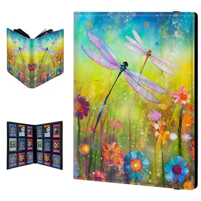 BPQOJB Trading Card Binder,9 Pocket Trading Cards Album Display Holder, 360 Cards Double Sided Pockets Card Holder Binder Sleeves Card Case for Standard Size Cards Sports Cards,Colorful Dragonfly