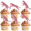 18pcs Pink Glitter Cheetah Dessert Cupcake Topper for Animal Leopard Theme Decor Supplies Baby Shower Boys Girls Happy Birthday Party Decoration view 1
