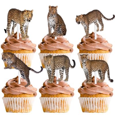 18pcs Gold Glitter Cheetah Dessert Cupcake Topper for Animal Leopard Theme Decor Supplies Baby Shower Boys Girls Happy Birthday Party Decoration
