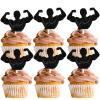 18pcs Black Glitter Muscle Men Dessert Cupcake Topper Gym Fitness Weight Lifting Sports Theme Decor Supplies Men Boys Happy Birthday Anniversary Party Decorations view 1