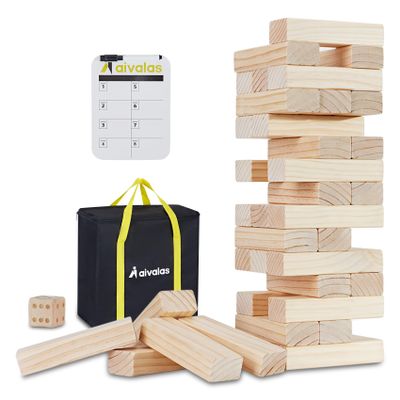 Aivalas X-Large Size Giant Tumble Tower, 56 Blocks Outdoor Yard Games Stacking Games Includes Dice Carrying Bag Scoreboard, Stacking Up to 5FT for Backyard Lawn Party Playing