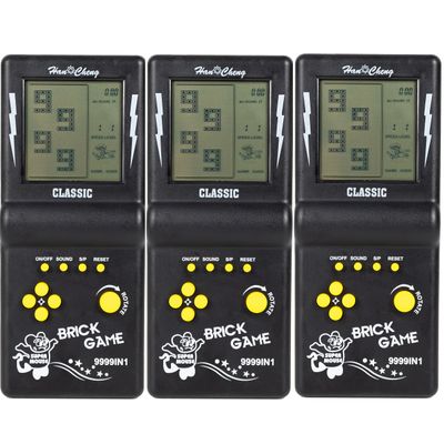 Desyeryamimi 3 Pcs Black Handheld Brick Game Console,3.5-inch Large Screen Back to School Handheld Building Block Tank Racing Electronic Game,Build in 23 Classic Games for Adults or Kids (3 Pcs Tetri)