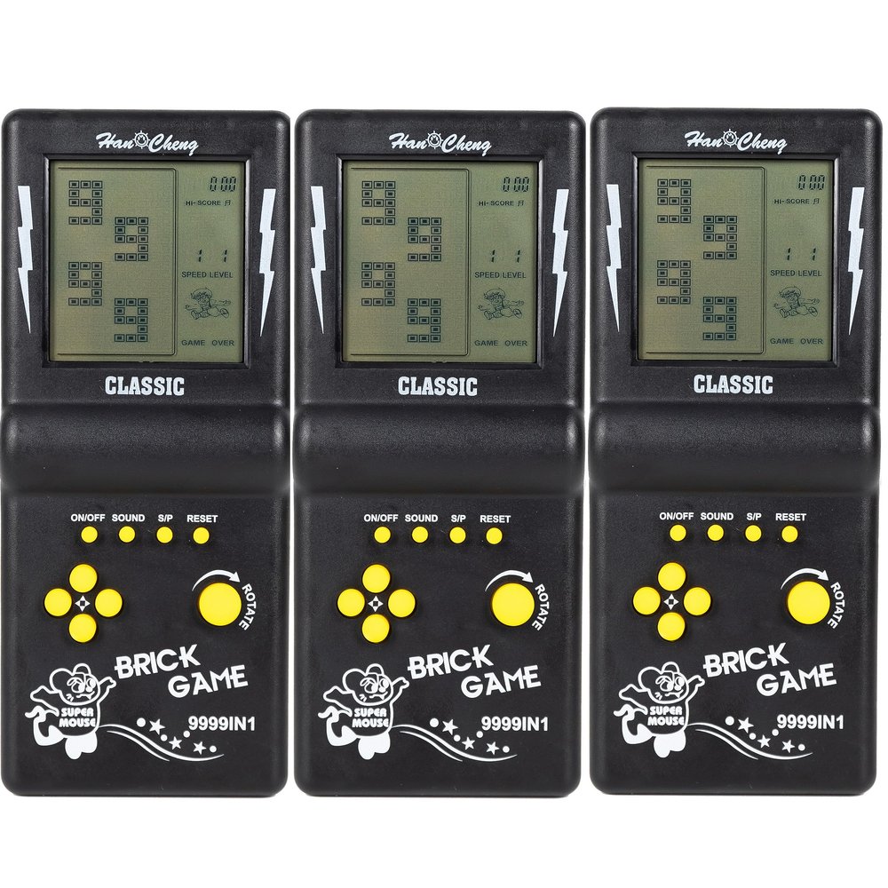 Desyeryamimi 3 Pcs Black Handheld Brick Game Console,3.5-inch Large Screen Back to School Handheld Building Block Tank Racing Electronic Game,Build in 23 Classic Games for Adults or Kids (3 Pcs Tetri)