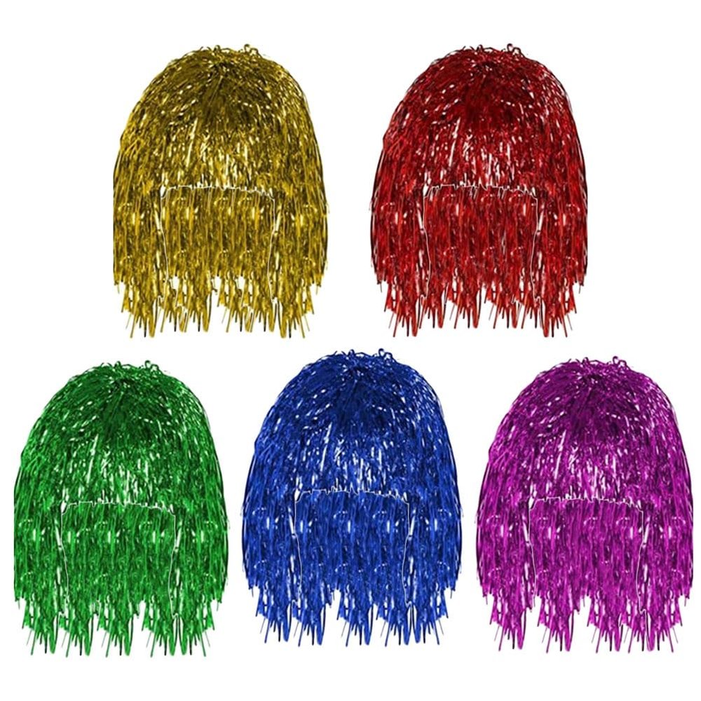 LUOZZY 5pcs Party Wigs Foil Tinsel Wigs Fancy Dress Shiny Metallic Short Wigs Colorful Headdress for 2024 New Year Carnival Costume Party Supplies