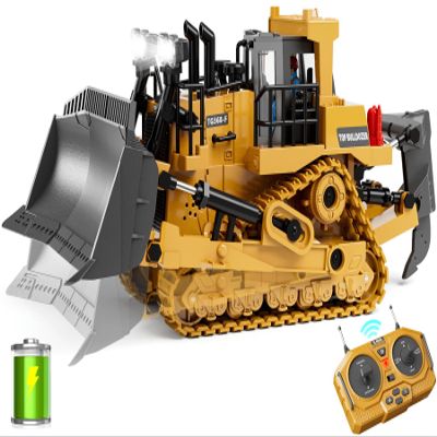 KIDMARKT Metal RC Bulldozer Toy for Kids | 9-Channel Remote Control Track-Type Tractor with Lights & Sounds, Realistic Construction Vehicle Toy for Boys Ages 3-12, Rechargeable Gift for Birthday 2026