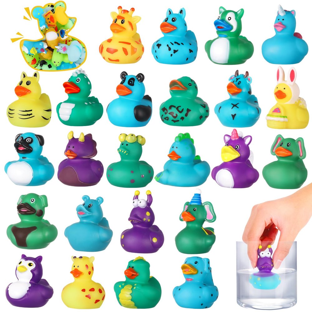 24 Pack Color Changing No Hole Rubber Ducks, Color Change Baby Bath Toys Without Holes for Toddlers Kids Ages 4-8, Floating Toys Gift for Bath, Valentines Day Gifts for Kids Classroom Party Favors