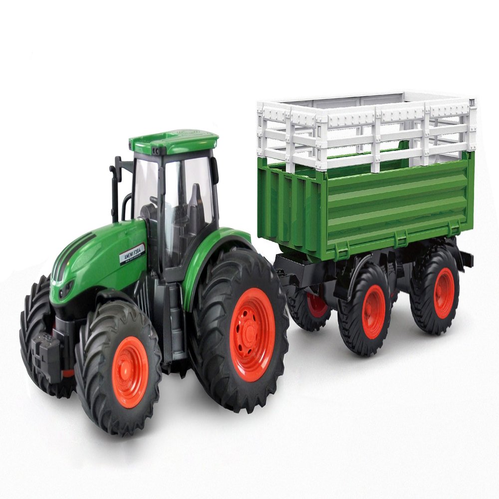Amewi 22636 RC Tractor with Livestock Transporter, Sound & Light, with Cow as Accessories, 1:24 RTR Green
