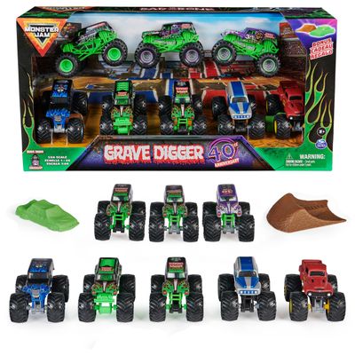 Monster Jam, Grave Digger 40th Anniversary 8-Pack Monster Trucks with Bonus Accessories, 1:64 Scale, Kids Toys for Boys and Girls 3 and up