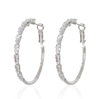 Rhinestone Earrings Large Hoops Circle Silver Dangle Drop Sparkle Jewelry for Women