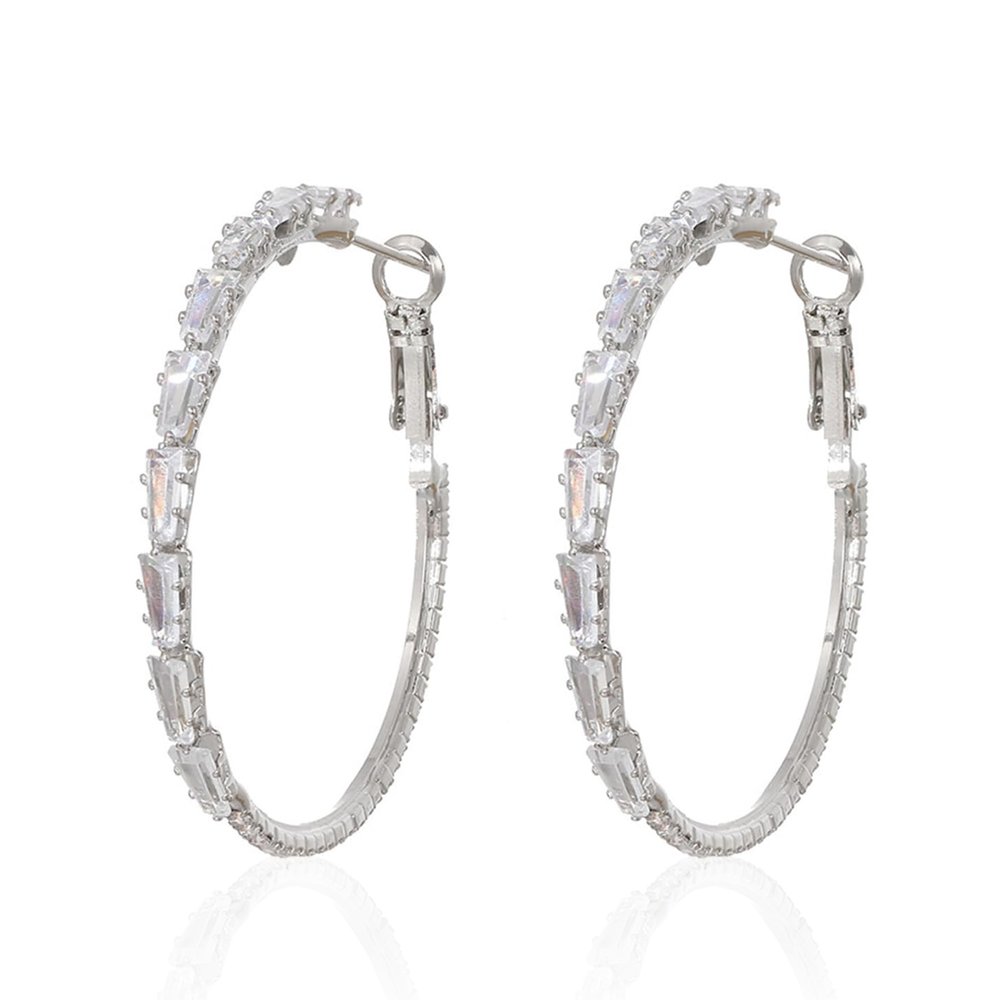 Rhinestone Earrings Large Hoops Circle Silver Dangle Drop Sparkle Jewelry for Women
