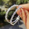 Rhinestone Earrings Large Hoops Circle Silver Dangle Drop Sparkle Jewelry for Women view 3