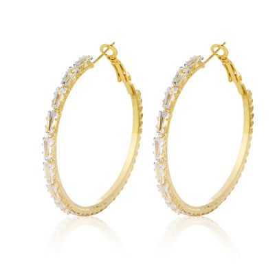 Rhinestone Hoop Earrings Large Cubic Zirconia Hoops for Women Wedding