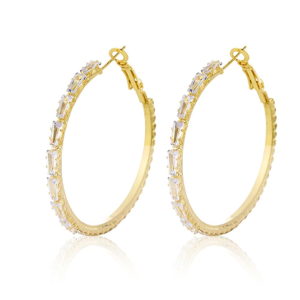 Rhinestone Hoop Earrings Large Cubic Zirconia Hoops for Women Wedding
