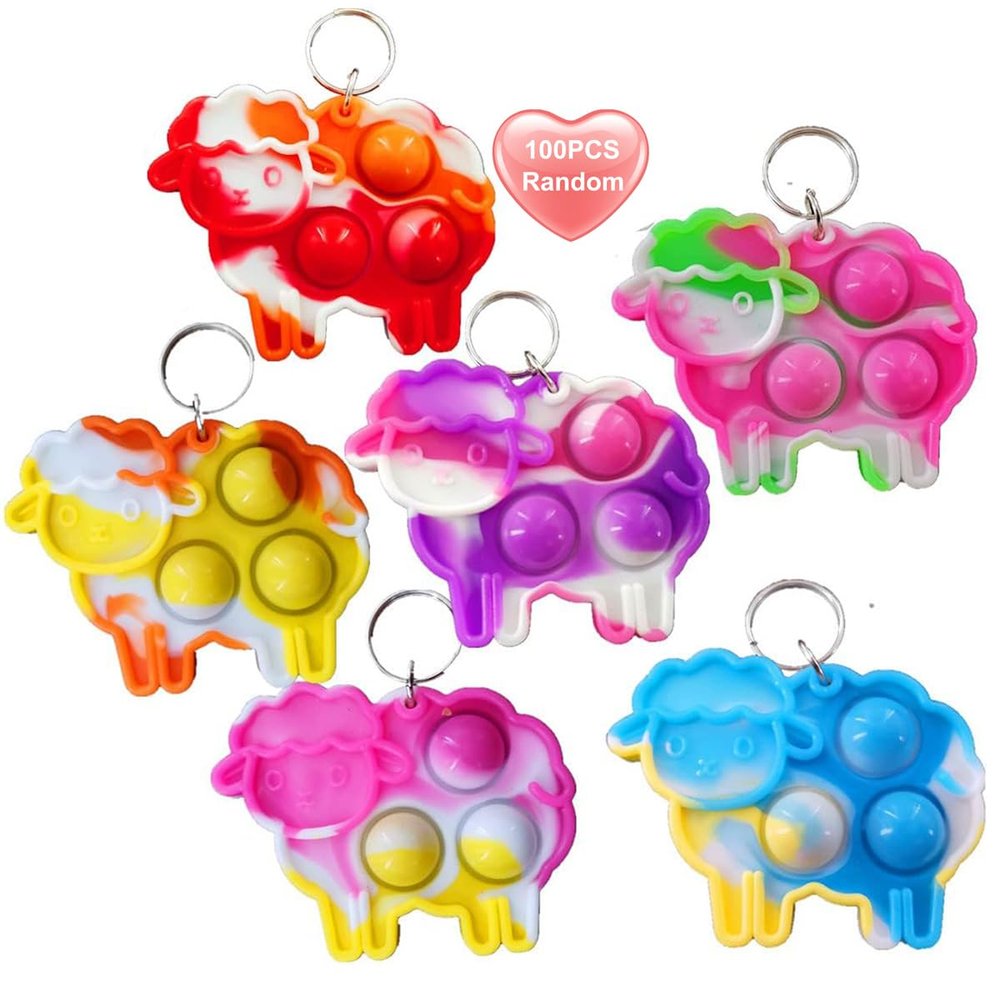 100 Packs Cute Sheep Animal Mini Pop Fidget Toys, Autism Special Needs Squeeze Sensory Summer Party Favors Gift for Kids Adults, Classroom Student Bubble Prizes