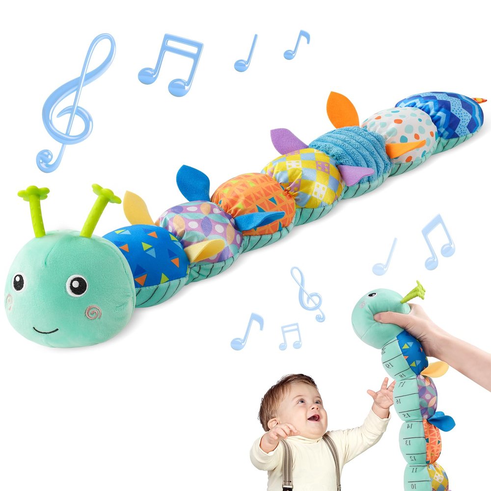 Sumobaby Baby Toys Musical Caterpillar, Stuffed Animal Activity Soft Toys with Teether,Multi-Sensory Crinkle, Rattle and Textures, for Tummy Time Baby Toys 0 to 12 Months Boys,Girls,Caterpillar(Blue)