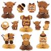 12Pcs Highland Cow Honeycomb Centerpieces Brown Highland Cattle Baby Shower Party Table Decorations Holy Cow Gender Reveal Cutouts Welcome Baby Party Table Toppers Photo Props Decor for Baby view 1