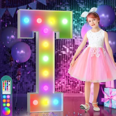 imprsv 4FT Colorful Marquee Letters T, 18 Colors Large Light up Letters Alphabet Sign with Remote, Large Marry Me Sign, Birthday Party Decorations Anniversary Wedding Decoration