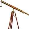 Antique Telescope Vintage Brass Brown Leather Single Barrel Spyglass Nautical Floor Standing Adjustable Wooden Tripod Stand view 2