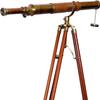 Antique Telescope Vintage Brass Brown Leather Single Barrel Spyglass Nautical Floor Standing Adjustable Wooden Tripod Stand view 3