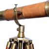 Antique Telescope Vintage Brass Brown Leather Single Barrel Spyglass Nautical Floor Standing Adjustable Wooden Tripod Stand view 4