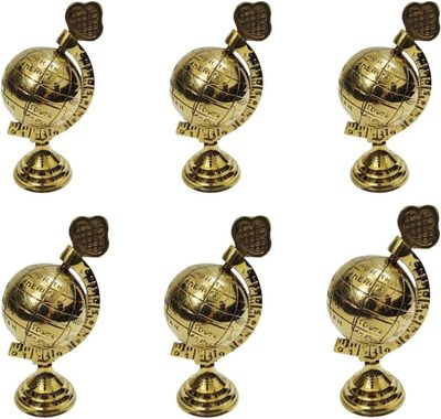 Brass Golden Polish 2" Solid Brass Globe Showpiece, Brass Armillary Sphere Decor Nautical Office, College, Table Top Brass Decor (Set of 6 Pcs) by TSSI HANDICRAFT
