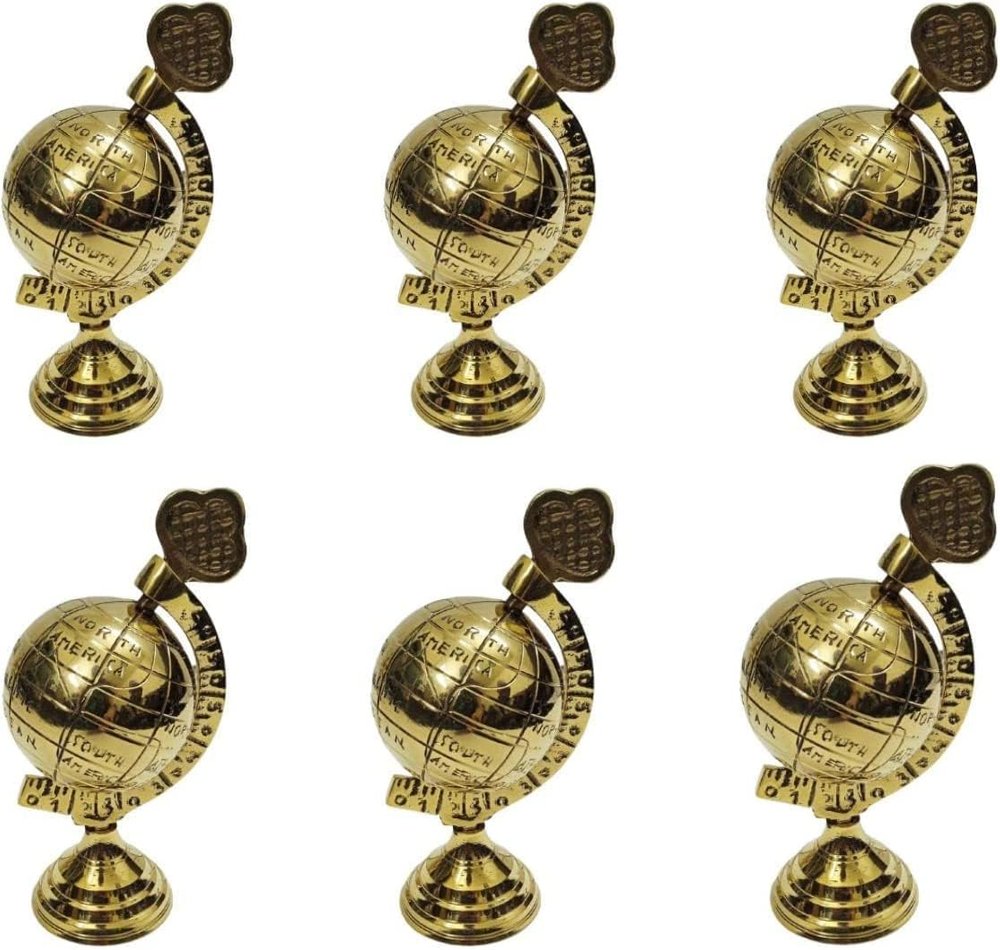 Brass Golden Polish 2" Solid Brass Globe Showpiece, Brass Armillary Sphere Decor Nautical Office, College, Table Top Brass Decor (Set of 6 Pcs) by TSSI HANDICRAFT