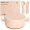 Dommy Butterfly Baby Feeding Set/Suction Bowl With Spoon&Fork|Feeding Supplies| Baby Led Weaning Supplies|Toddler Utensils|Self Feeding Eating Utensils,Pink view 1