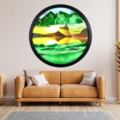 3D Dynamic Sand Art Liquid Motion, Round Glass,Moving Sand Art Picture Sandscapes In Motion Round Glass 3D Deep Sea Sandscape In Motion Display Flowing Sand Frame Relaxing Desktop Home Office ( Color