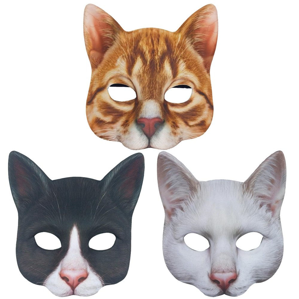 Alodidae 3 PCS Realistic Cat Mask White Black Orange Animal Head Masks Halloween Novelty Costume Accessory