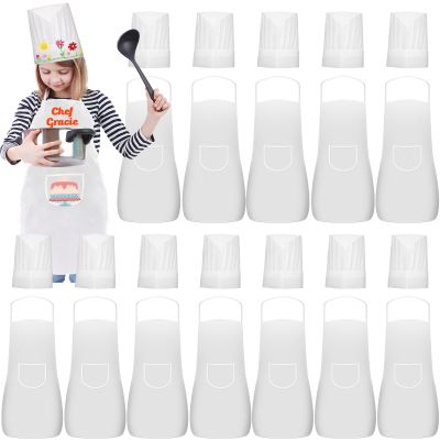 Ecoofor 24 Pieces Kids Aprons and chef hat Set, Kids Aprons with Pocket Children Chef Apron and Hats for Boys Girl's Kitchen Cooking Baking Painting Wear (5-12 Years)