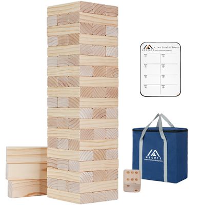 Megwoz Giant Tumble Tower Game - 57 Blocks New Zealand Pine Wooden Stacking Blocks for Kids & Adults, Up to 5FT Tall Indoor/Outdoor Family Games, Birthday Party Games Unique Gifts for for All Ages