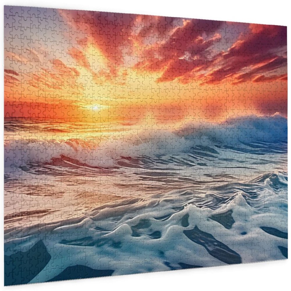 Jigsaw Puzzles 1000 Pieces for Adults and Families Sunset On The Ocean Wave Formation Wooden DIY Educational Toys Gift for Home 29.5 x 19.6 in