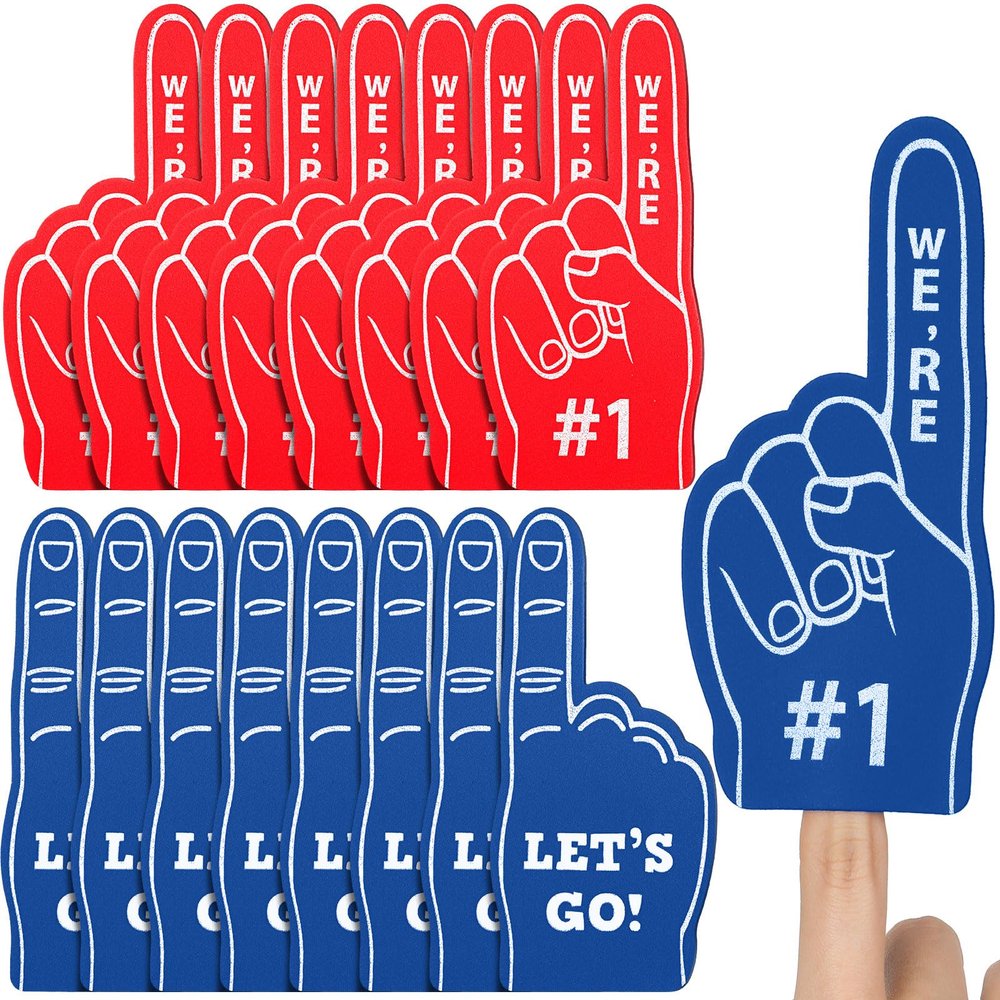 Sinmoe 48 Pieces Mini Foam Fingers, We're #1 Sport Fan Foam Finger Basketball Baseball Football Soccer Team Cheerleader Gifts for Sporting Events Games Birthday Supplies(Red, Blue)