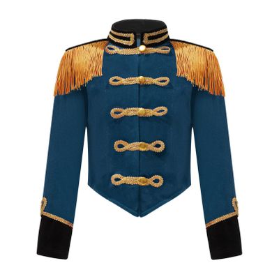 Moily Kids Girls Circus Ringmaster Costume Long Sleeve Fringe Tassel Epaulet Jacket Drummer Cosplay Performance Peacock Blue 8 Years