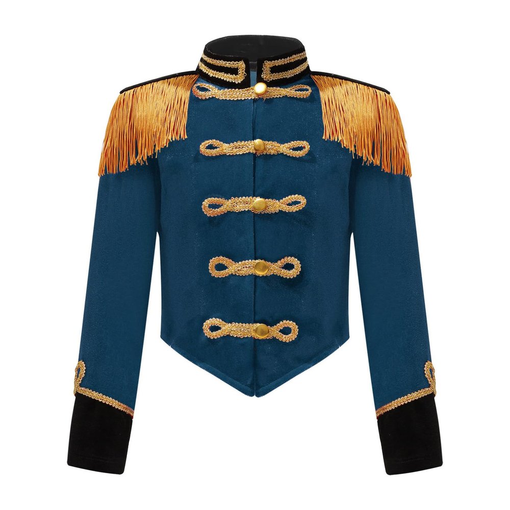 Moily Kids Girls Circus Ringmaster Costume Long Sleeve Fringe Tassel Epaulet Jacket Drummer Cosplay Performance Peacock Blue 8 Years