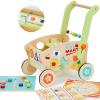 Wooden Baby Walker, Baby Push Walker for 1-3, Toddler Shopping Cart for Girl and Boy Shape Sorting Grocery Cart Push & Pull Toy Adjustable Height Kids Learning Walker Montessori Toys view 1
