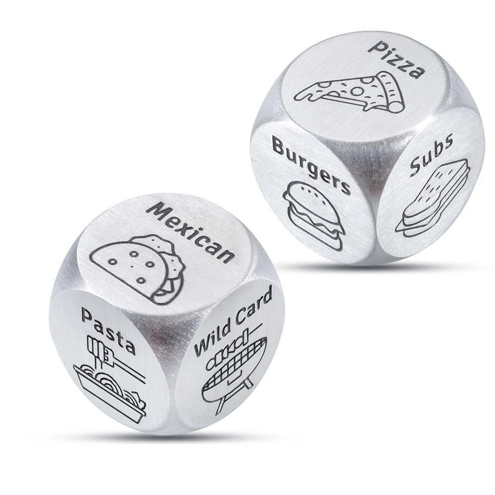 2 PCS Food Dice Game Valentines Gifts for Him Her Valentines Gifts for Girlfriend Boyfriend Wife Husband Food Decision Dice for Couple Mom Dad Son Daughter Steel Anniversary Date Night Game Christmas