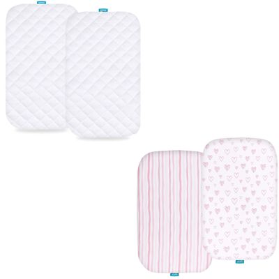 100% Viscose Made from Bamboo Bassinet Mattress Protector & 100% Cotton Bassinet Sheets Fit for AMKE 3 in 1 Baby Bassinet(35" X 20"), TCBunny and Evolur Stellar Bassinet, 2 Pack