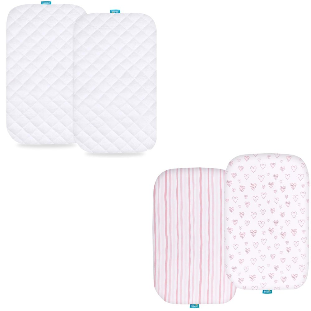 100% Viscose Made from Bamboo Bassinet Mattress Protector & 100% Cotton Bassinet Sheets Fit for AMKE 3 in 1 Baby Bassinet(35" X 20"), TCBunny and Evolur Stellar Bassinet, 2 Pack