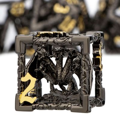 ARUOHHA Hollow DND Dice Set Black Gold 5-Headed Dragons D and D Dice with Gift Box, RPG Role Playing Games 7PCS Metal Dungeons Polyhedral Dice Set D20 D12 D6