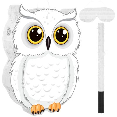 Aoriher Owl Piata with Stick Blindfold Confetti 3D White Snowy Owl Piatas Set for Woodland Forest Wizard Animal Party Shower Game Birthday Party Decorations Supplies