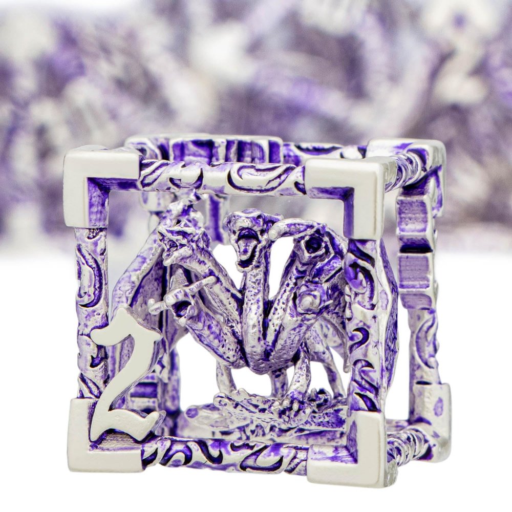 ARUOHHA Hollow DND Dice Set Silver Purple 5-Headed Dragons D and D Dice with Gift Box, Role Playing Games RPG 7PCS Dungeons Metal Polyhedral Dice D20 D12 D10 D8 D6 D4