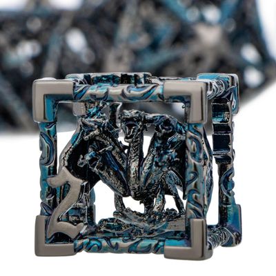 ARUOHHA Hollow DND Dice Set Black Blue Metal Dragons D and D Dice with Gift Box, Role Playing Games 7PCS RPG Dungeons Polyhedral Dice Set D20 D12 D10 D8 D6 D4