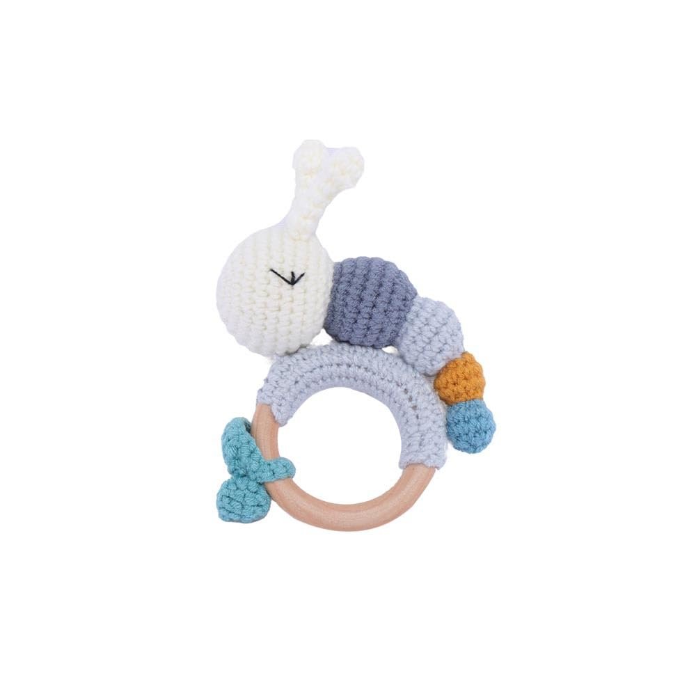 Baby knitting rattles, caterpillar rattles wooden ring sounding hand rattles toys baby soothing doll handmade crochet (grey)