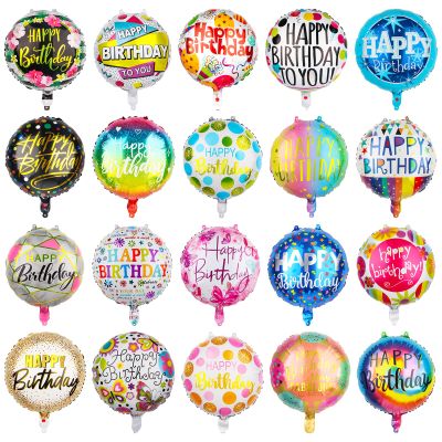 100 Pcs Happy Birthday Aluminum Foil Balloons for Birthday Party Decoration Supplies, 18 Inches Round Helium Floating Mylar Balloon (20 Patterns)