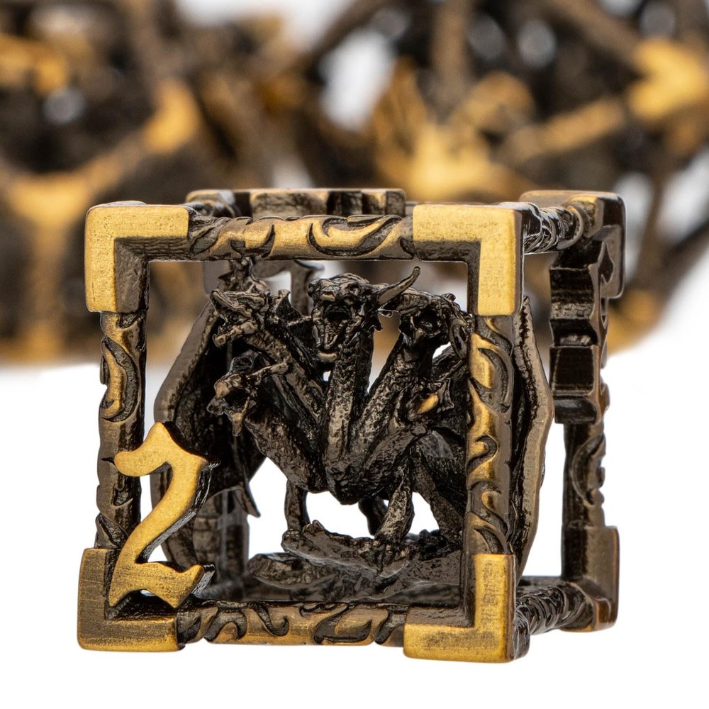 ARUOHHA Hollow DND Dice Set Antique Gold 5-Headed Dragons D and D Dice with Gift Box, Role Playing Games 7PCS RPG Metal Dungeons Polyhedral Dice D20 D12 D10 D8 D6 D4