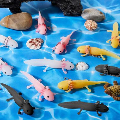 Shappy 24 Pcs Valentines Axolotl Party Favors Mini Axolotl Animals Keychains Bulk Gifts Cute Soft Pink Miniature Animal Figurines for Valentine's Day Birthday Party Decorations Supplies