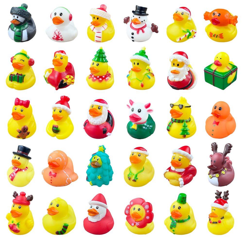 30Pcs Christmas Rubber Ducks,Mini Christmas Ducks Bath Toys Assorted Duckies (2") for Kids,Christmas Party Favors,Christmas Stocking Stuffers,Xmas Gifts