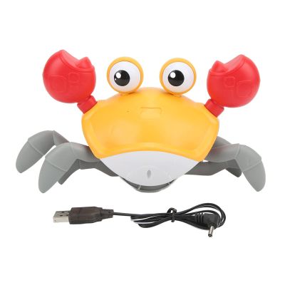 UPQRSG Crawling Crab, Plastic USB Rechargeable Automatically Avoid Obstacles Crawling Crab Baby Toy, Musical Crab Toy with Music and Light, for Kids[Orange]